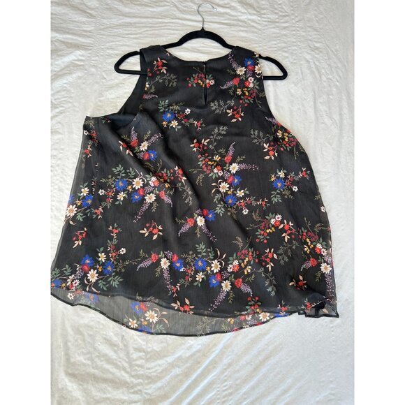 Vince Camuto Womens Black Blouse XL sleeveless floral‎ round neck polyester - Picture 4 of 5